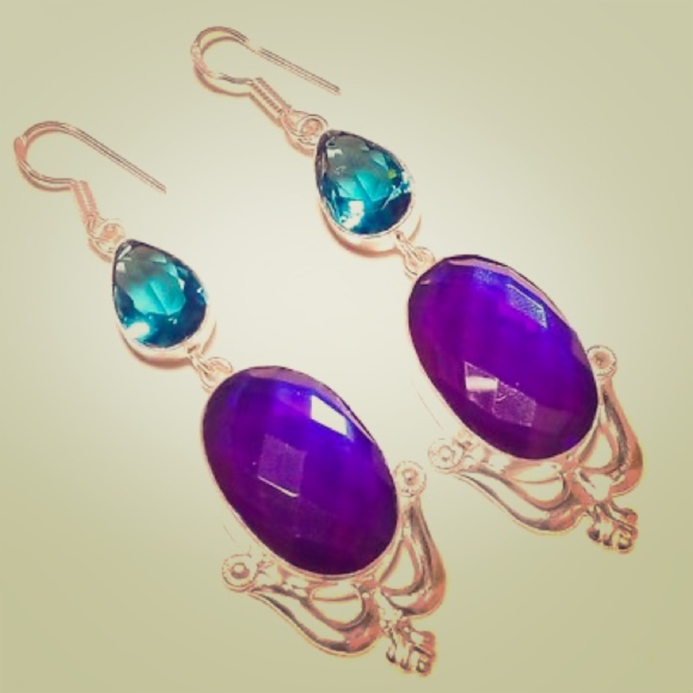 Mystic Blue and Aqua Topaz earrings